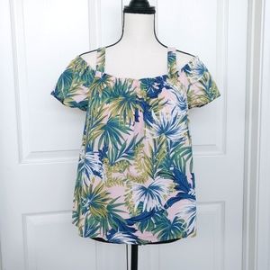 Off Shoulder Tropical Leaf Print Blouse